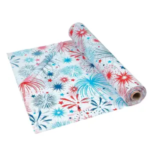Patriotic Burst Disposable Plastic Tablecloth Roll, 40" x 100 Ft.