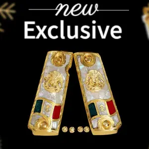 Mexican Eagle Cachas 1911 Full Size Handmade Alpaca Metal Gold Plated Grips for 1911 Design Secure Comfortable Hold