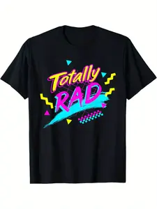 Men's Totally Rad Retro 80s Graphic T-Shirt - Black Neon Gradient Vintage Tee - Soft Breathable Cotton Shirt for 80s Themed Parties, Everyday Casual Wear - Machine Washable Throwback Top, Vintage T Shirts, Party Outfit, Classic Design