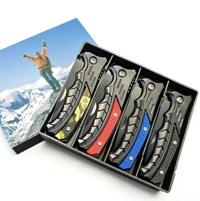 4-Piece Folding Pocket Knife Set for Adults, EDC Tools with Stainless Steel Tanto Blades & Non-Slip G-10 Handles, Button Lock for Camping and Hiking (4300bk-02 cla)