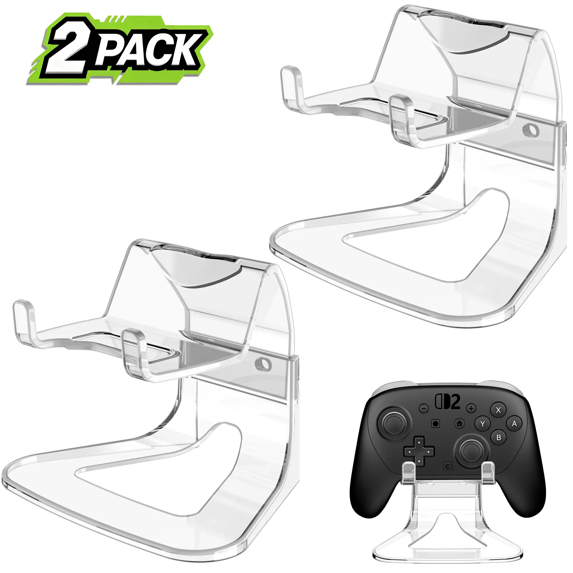 Gaming Console Accessories 2x Controller Holder Stand 2-Pack, Durable Universal Desktop PC Gamepads Holder Compatible with Nintendo Switch, Xbox, PS5, PS4 Controllers (Nails, Glue, Tape Included)