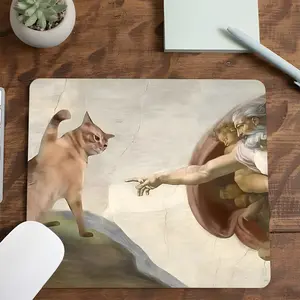 Painting Adapted Orange Cat Art Parody Style Square Mouse Pad, Mouse Mat, Gaming, Desktop Decoration Protection Pad, Rubber Non-Slip Lock Edge Work Pad, Small Size Suitable For Laptop Desktop Games Work, Gift For Family And Friends