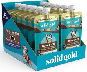 Solid Gold Bone Broth Turkey Topper for Dogs - 12 Pouches - Nutrient-Rich Flavor with Pumpkin & Ginger - 100% Human Grade - Made in the USA
