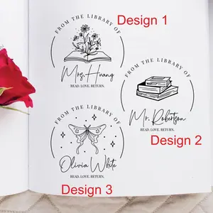 Personalized Library Book Stamp or Embosser with Elegant Floral Design and Customizable Text for Book Lovers
