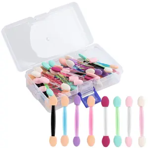 50PCS Chrome Nail Powder Applicator Brushes, Disposable Eyeshadow Applicator With Acrylic Storage Box, Nail Glitter Powder Pigment Pen Brush, Nail Art Applicator Tools Makeup Cosmetic