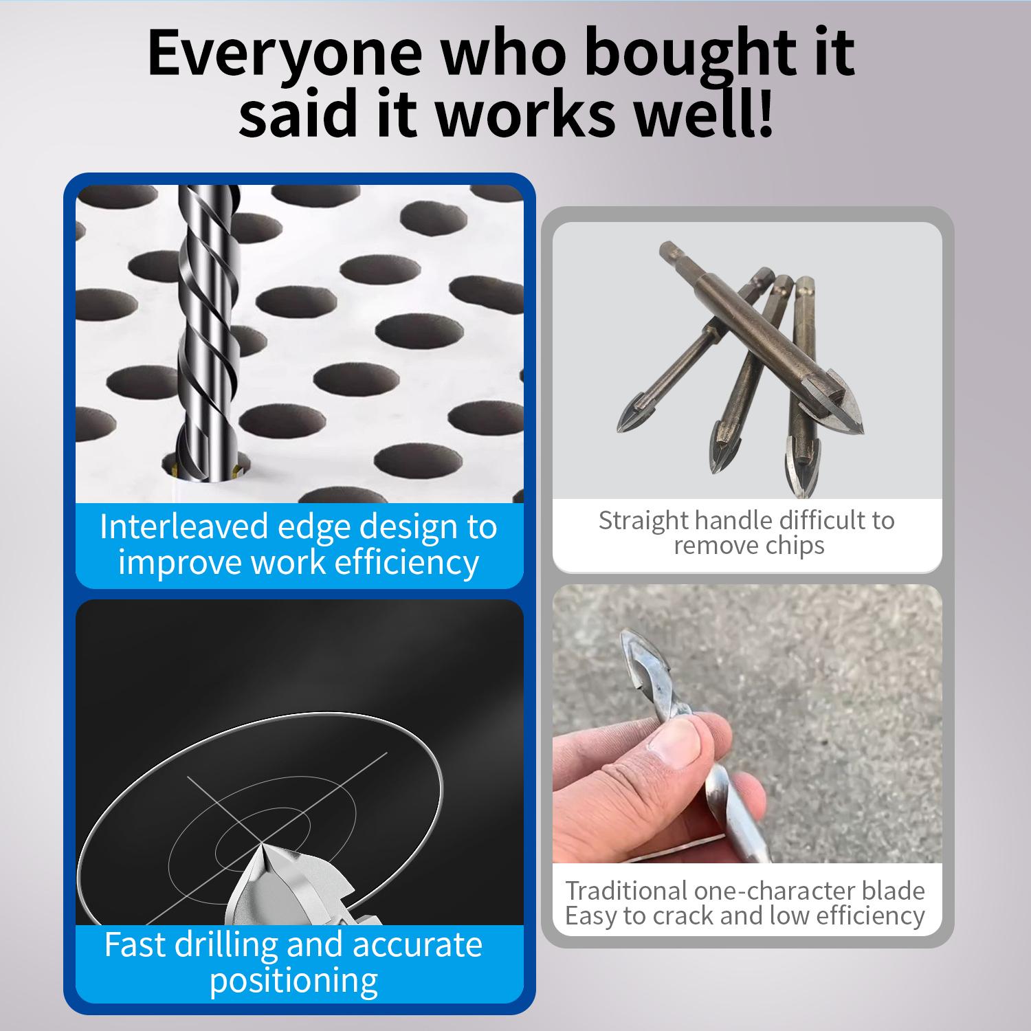 5 Pcs Four-Flute Sawtooth Eccentric Drill Bit Set, Heavy-Duty Carbide Tip for Stone, Glass, Concrete, Wood, Brick, Metal (5/32", 15/64", 5/16", 25/64", 15/32") High-Strength Unique Thread Cutting Feature 5 Pcs Four-Flute Sawtooth Eccentric Drill Bit Set, Heavy-Duty Carbide Tip for Stone, Glass, Concrete, Wood, Brick, Metal (5/32", 15/64", 5/16", 25/64", 15/32") High-Strength Unique Thread Cutting Feature