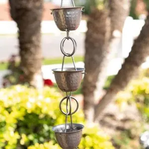 Aluminum Hammered Cup Rain Chain Replacement Downspout for Gutters, Pewter