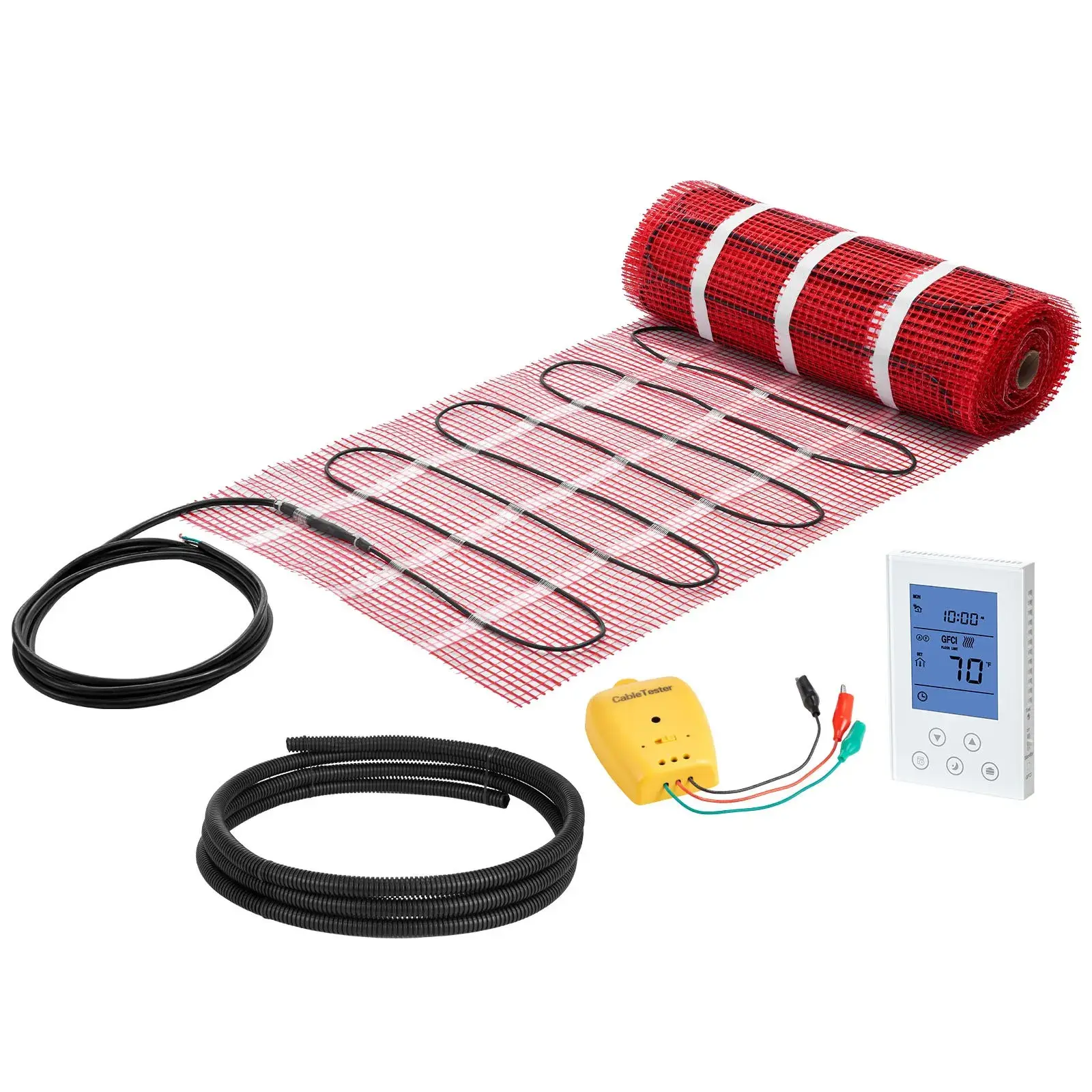 【Summerfinds】VEVOR 50 sqft Self-Adhesive Mesh Radiant Heating Floor Mat System, 120V Electric Multi-Surface Heater with Smart Thermostat, 7-Day Scheduling, Alarm, Aluminum Shield, Anti-Crack Compatibility, Easy Installation for Tile, Stone, Vinyl, Sil, Ad