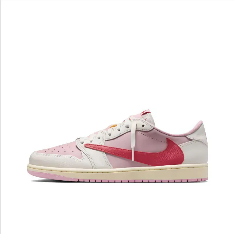 Low top casual sneakers light pink white leather upper vintage beige sole daily street style comfy walking breathable unisex aesthetic outfit lightweight non slip travel footwear