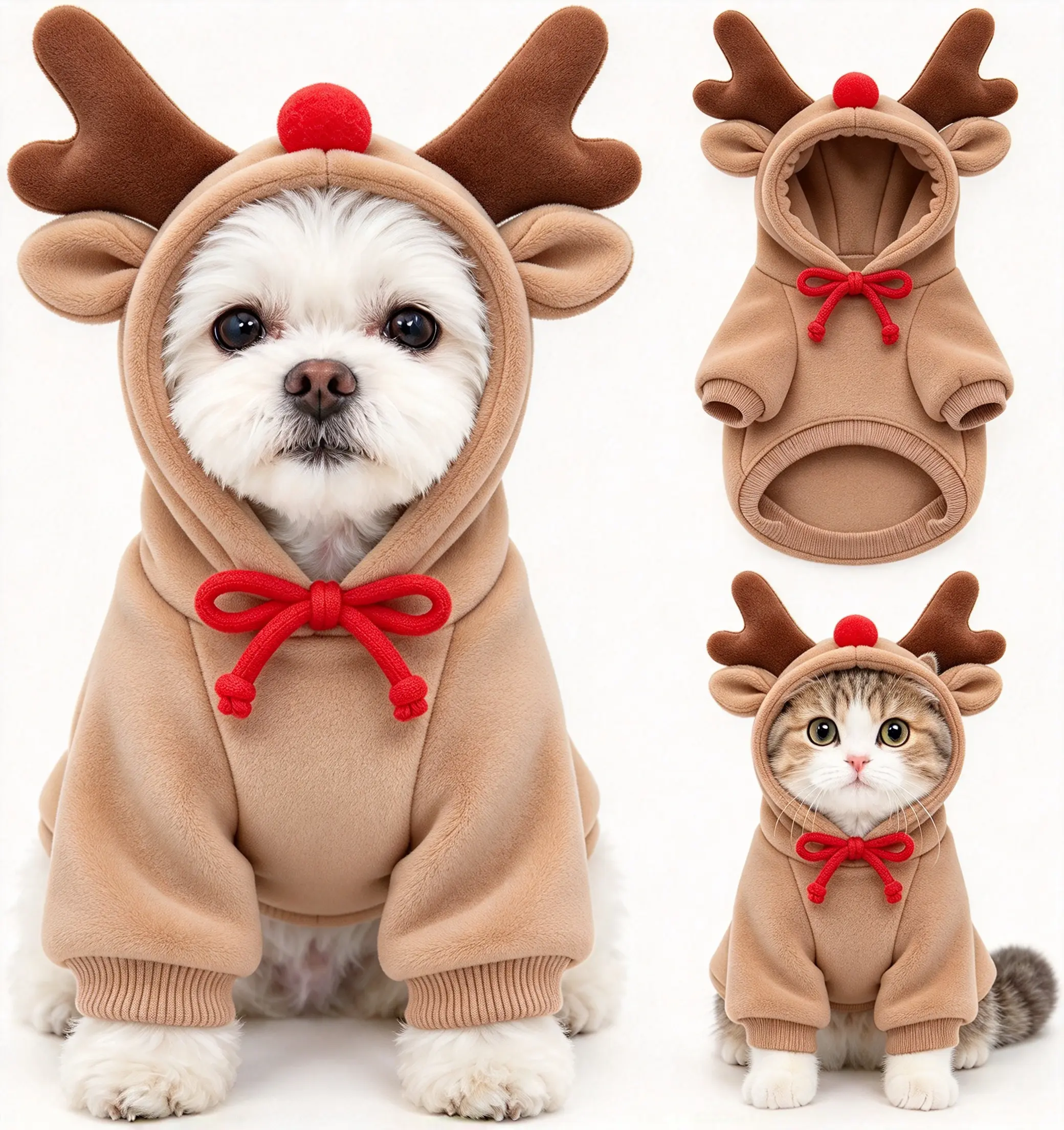 Warm Christmas Reindeer Dog Hoodie,Cute Dog Winter Clothes,  Reindeer shape Pet Dog Cat Costume Jacket, Small-Medium Sizes, Casual, Warmth - Festive Holiday Pet Costume Winter Apparel