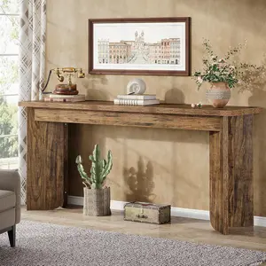 LITTLE TREE 70.9-Inch Sofa Console Table, Wooden Extra Long Entryway Table with Widened Tabletop, Farmhouse Console Behind Couch with Sturdy Double Pedestal for Hallway, Living Room