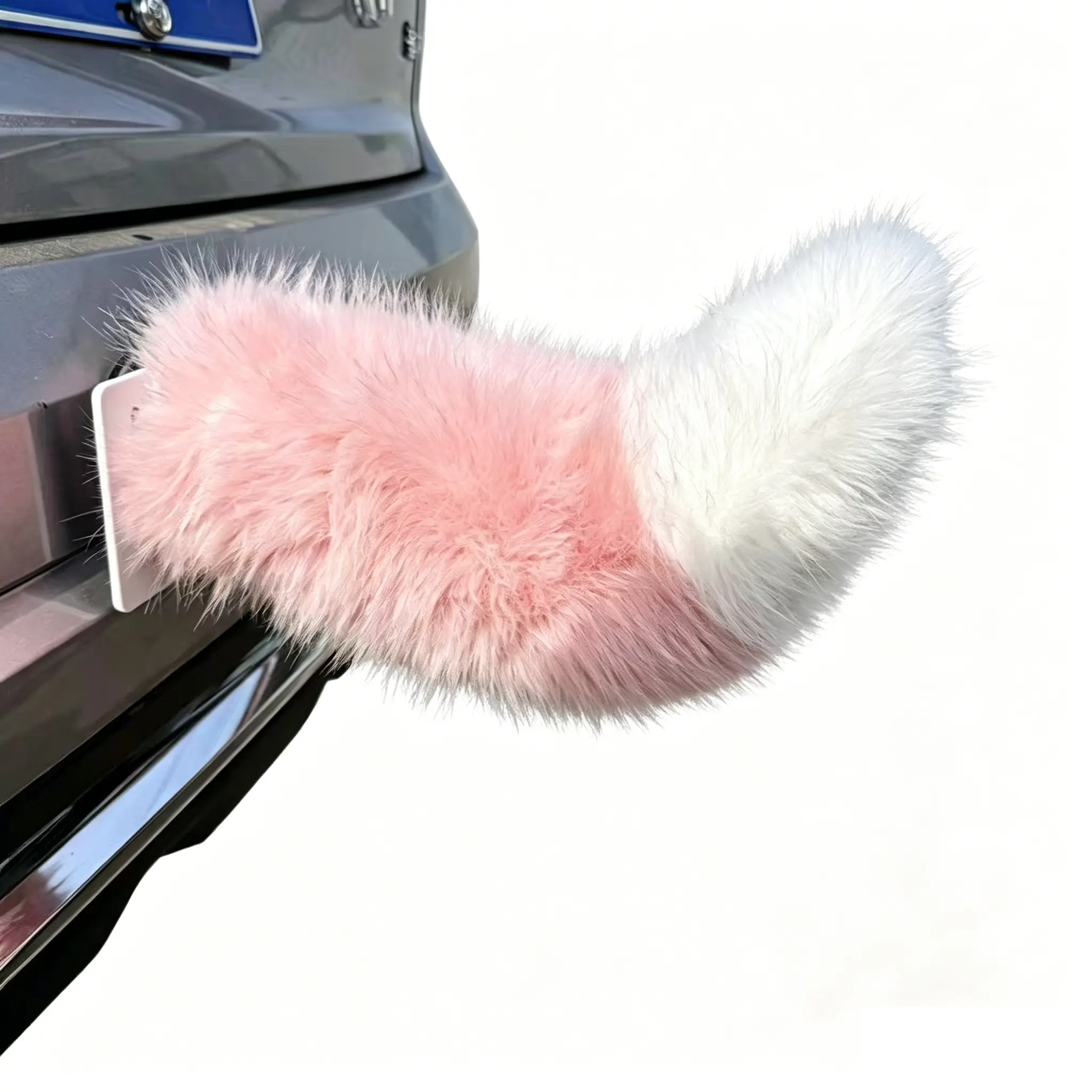 3 In 1 Car Ornament Remote-Controlled Gradient Detachable Plush Wagging Tail, Easy to Install Auto Exterior Accessory with Sound, Adjustable Speed for Trunk Bumper Interactive Decoration