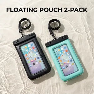 2-Pack Floating Waterproof Phone Pouch with Built-in Buoyancy Foam, Anti-Drop Protector Casing, Hands-Free Holder for Beach, Pool, Kayaking, Compatible with 7 in Smartphone, Cellphone, Android & iPhone Devices