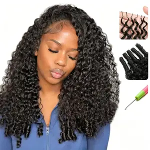 [New Specials] Mihugass 100% Crochet Human Hair Burmese Curly Wave Pre Separated Miracle Knots Hair Bundles 50g/Pack Feather Crochet Human Hair Extensions Curly & Water Wave Textures with Crochet Hook Natural Black#Flash sale
