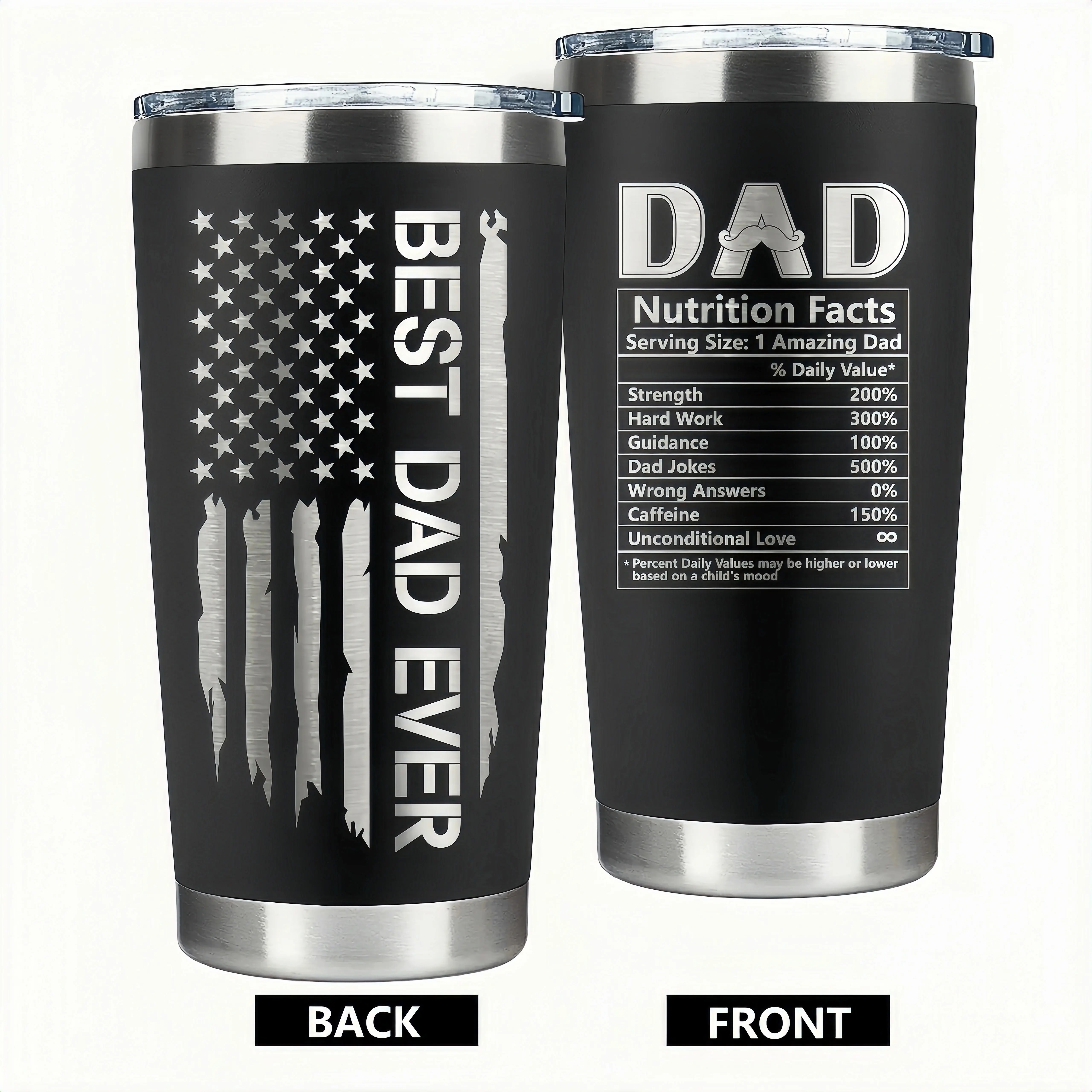 Fathers Day Gifts for Dad, Best Dad Ever Gifts, Unique Birthday Gift from Daughter Son | Daddy Coffee Mug Cup, Happy Holiday Travel Presents, Funny Cool Useful Inspired Tumbler for Men 20oz Black Stainless Steel Tumbler For husband, new Dad Drinkware,summ