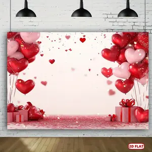1pc Polyester Heart Print Party Decorations Banner - Power-Free Wall Backdrop, Multi-Purpose Photography Background for Valentine's Day, Birthday, Wedding Festive Table Accent, Party Decorations Banners