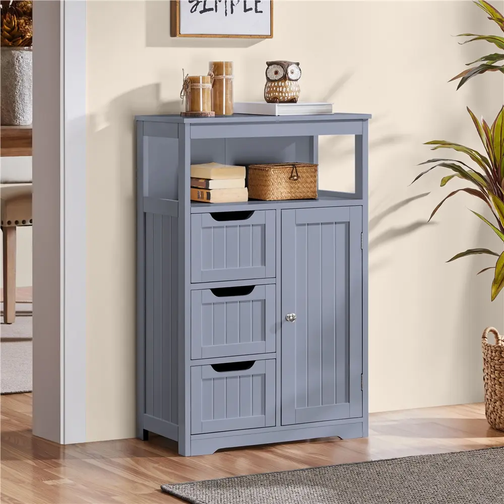 Costoffs Freestanding Durable Bathroom Floor Cabinet - Organizer Storage Dresser, Storage Cupboard, Adjustable Multi-Shelf Floor Cabinets with 3 Drawers, Anti-Tipping Design for Home, Apartment Furniture Needs
