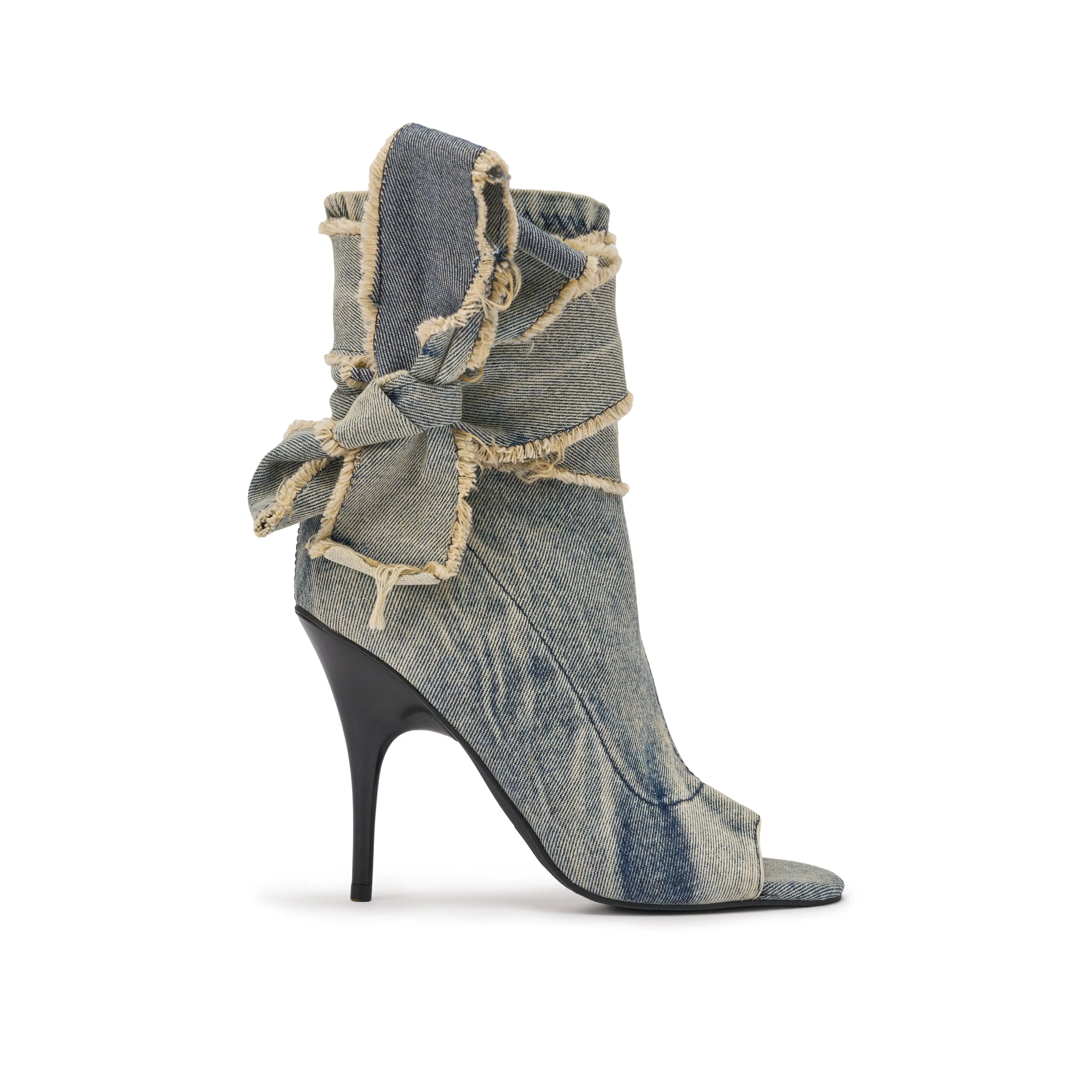 KARTER-DENIM WRAP-AROUND PEEP TOE BOOTIE