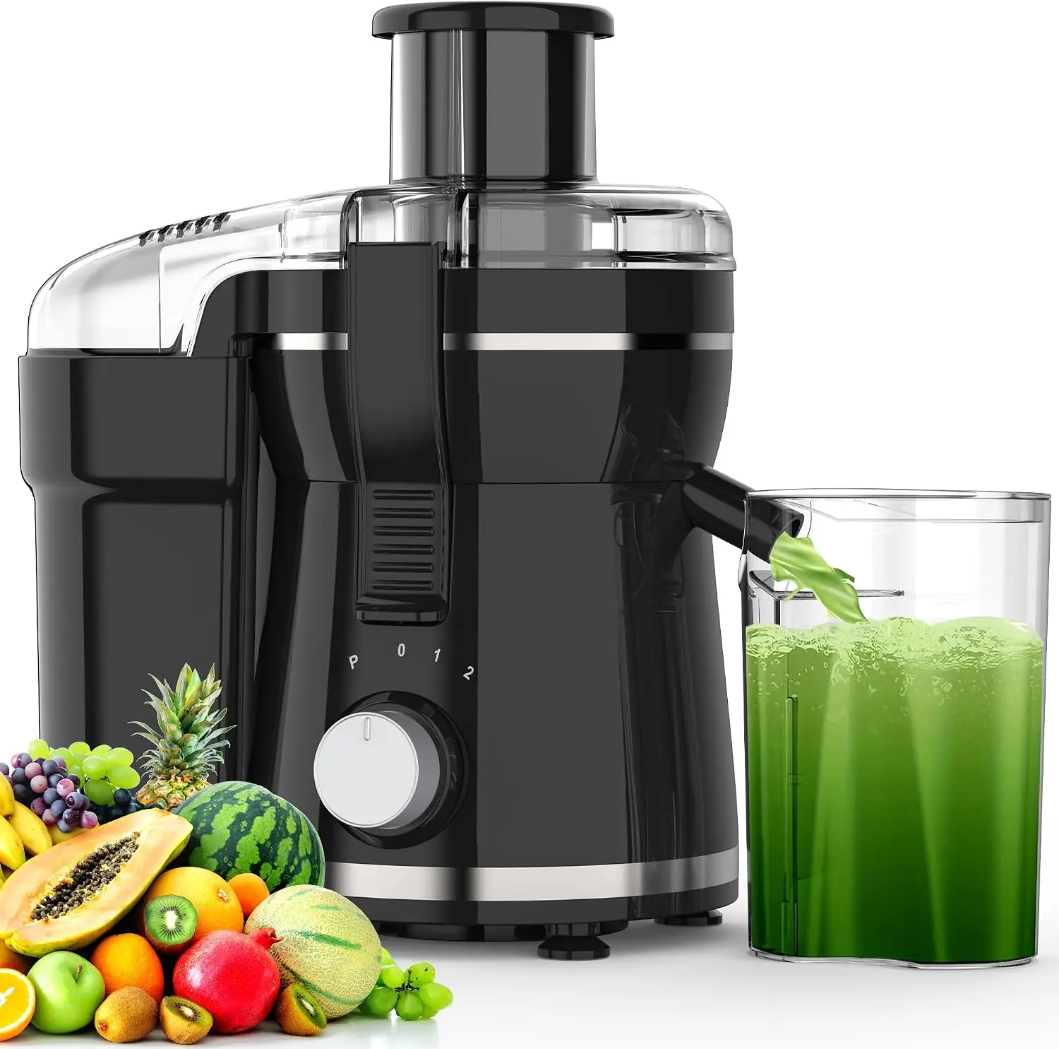 Centrifugal Juicer Machine Extractor with 3 Inch Wide Feed Chute for Whole Fruits and Vegetables 3 Speed Setting 500W High Yield Compact Juicing Machine Stainless Steel Filter Easy Clean Brush Included