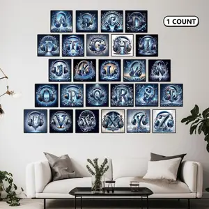 Music Headphone 5D Diy Diamond Painting Without Frame, With Tools Modern Alphabet Pattern Full Round Diamond Mosaic Silver Letter Handmade Bedroom Decor Crafts Art