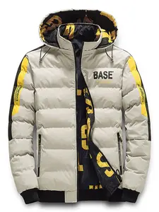 Men's Hooded Winter Coat, 100% Polyester Casual Alphabet Print Design, Regular Fit Warm Jacket for Cold Weather