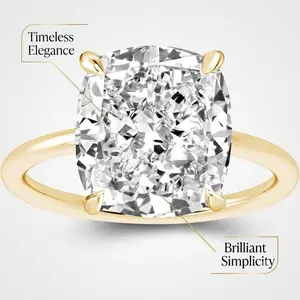 14K Yellow Gold 5CT Cushion Cut Solitaire Engagement Ring 9×11mm Four-Prong Brilliant Wedding Ring Hypoallergenic Luxury Jewelry for Women queen ring
