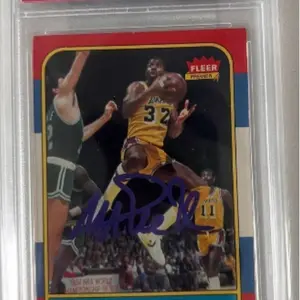 Fleer 1986 Magic Johnson Rookie Card Autographed Authenticated PSA Grade 10 Collectible Basketball Trading Card