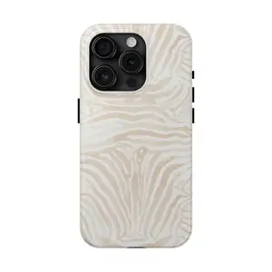 Beige Zebra Print Phone Case - Durable, Anti-Drop, Waterproof, Glossy Finish, Elegant Abstract Tough Case For iPhone 17, 16, 15, 14, 13, 12, 11, X, and Samsung models.It makes a great holiday gift for friends or family.