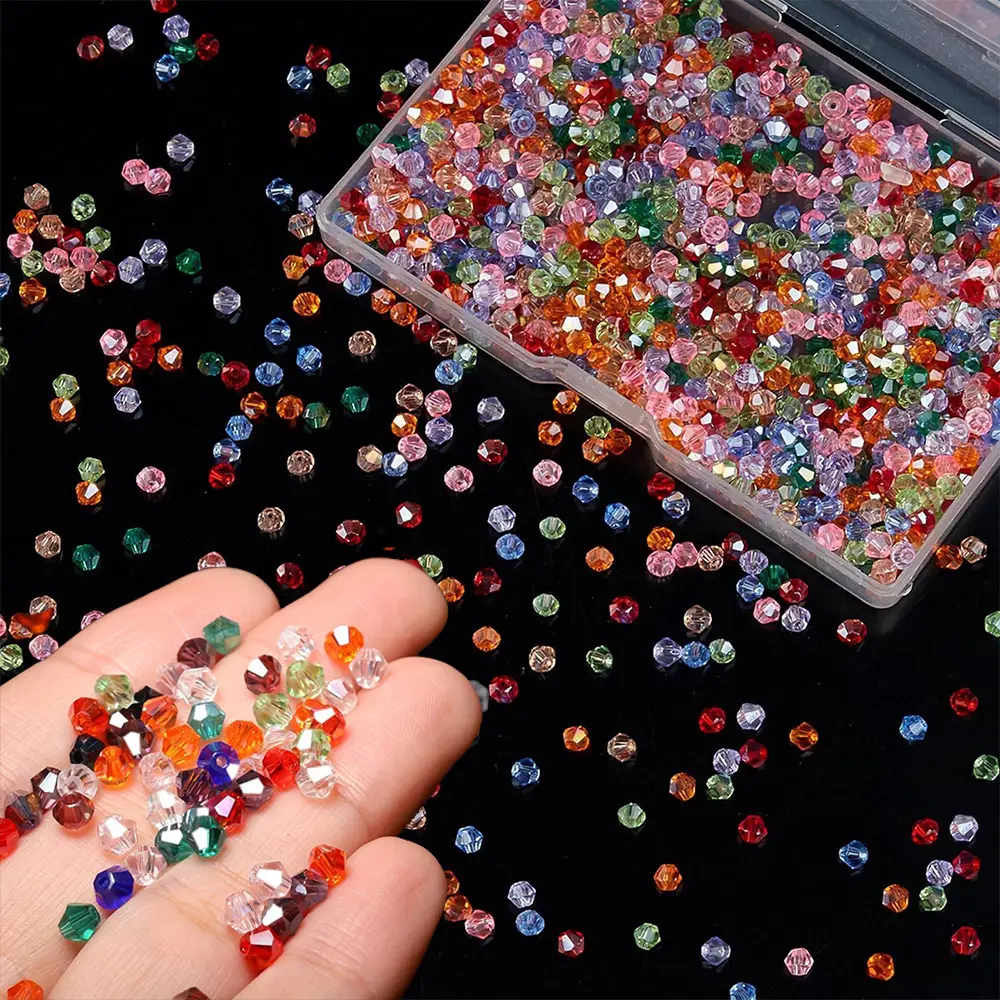 1088Pcs Polychrome 4mm Bicone Crystal Glass Beads Set with Box Vibrant Sparkling Mini Geometry Beads for Jewelry Making, Sparkling Mini Beads for Suncatchers, DIY Bracelets & Craft Projects (Multicolored) Couples