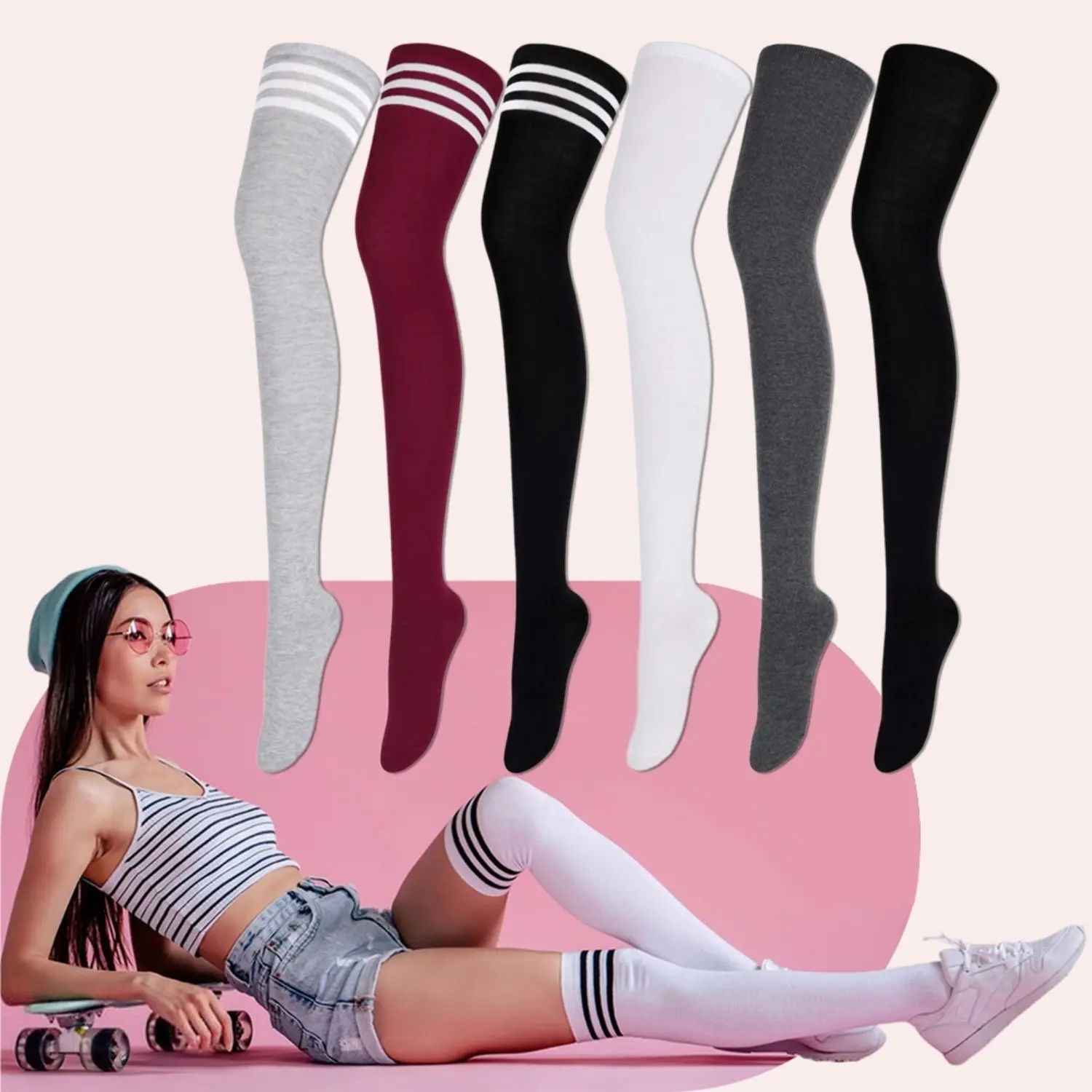 [Home Supplies] 6 Pairs Extra Long Socks Set,Long Boot Stockings Thigh High Socks for Women Girls,Warmer High Socks for Daily Wear,Cosplay,Citywalk,Halloween Party Decor Gifts