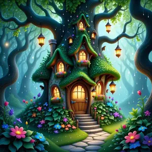 5D DIY Full Drill Round Diamond Painting Kit - Diamond Pattern Design, Dream Treehouse Mosaic, Canvas DIY Decor, Home Wall Art, Suitable for Halloween, Christmas, Birthday, and Anniversary Gifts, Diamond Art Tools