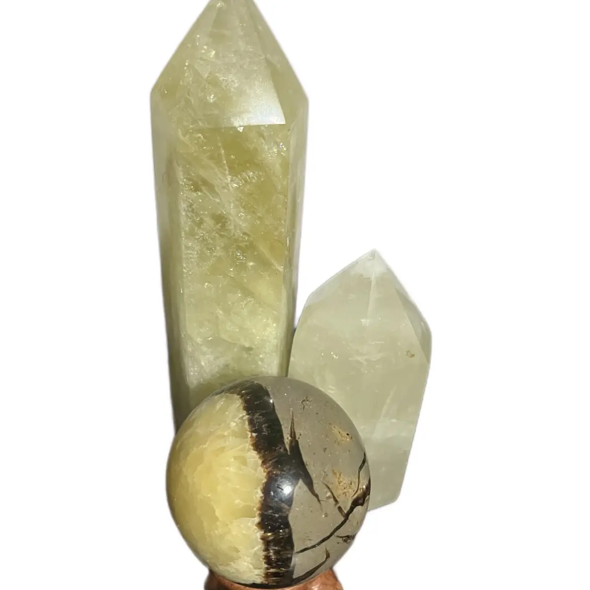 Serpentine & Yellow Citrine Crystal XL Tower Set with Sphere, stand included
