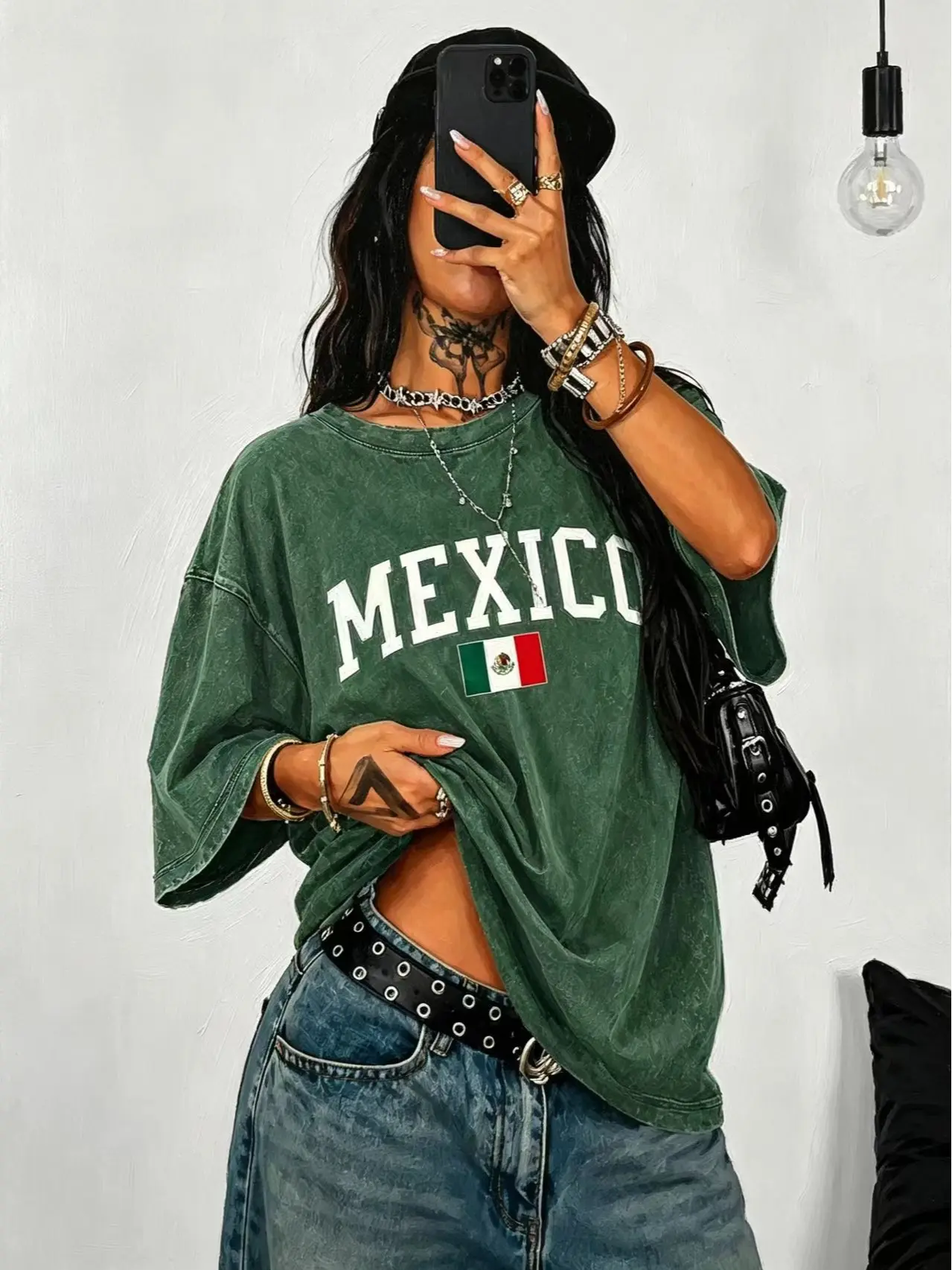 Unisex Mexico Snow Washed Flag Graphic Tee - Casual Round Neck Oversized Vintage Tops, Men's Gift, Mexico Flag, Oversized Cut, Fade Resistant