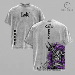 Loki Washed Tee – OP Anime Elbaf Giant Prince Manga Graphic Double Printed T-Shirt, Menswear Heavy Cotton Unisex Oversize Streetwear Vintage Anime Tee