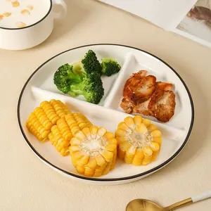 3 Grid Divided Plate, 1 Count Modern Simple Breakfast Plate, Household Dinner Plate, Salad Serving Plates, Kitchen Accessories, Home Supplies