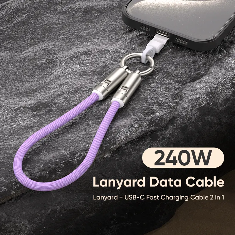 240W USB-C Lanyard Charging Cable, 2-in-1 Phone Strap & Fast Charger, 5A PD Data Transfer Cord with Buckle, Zinc Alloy Durable for Phone/Tablet/Laptop