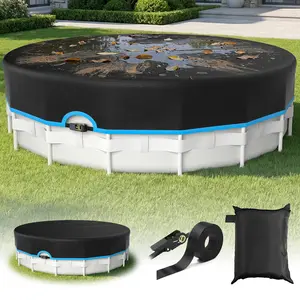 Upgraded Multi-Size Pool Cover for Round, Rectangular & Oval Above-Ground Pools. Made of tear-resistant Oxford fabric, featuring heavy-duty mechanical latches and straps. Windproof, waterproof, and UV-resistant. Ideal for pools, bathtubs, and hot tubs.
