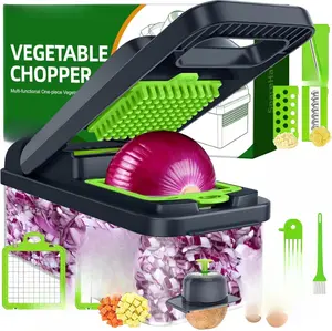Vegetable Chopper Vegetable Cutter, 12 in 1 Kitchen Gadget, Dicer, Slicer, Onion Cutter, Salad, Cheese Grater & Egg Separator - Multi-Functional Veggie Chopper Lid with Handle Plastic Stainless Utensils Scraper Steel