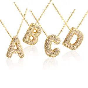 Gold Jewelry Initial Necklace, 26-Letter Gold-Plated Zircon Balloon Pendant, Custom Gift for Her, Initial Necklaces