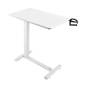 Overbed Table with Wheels, VEVOR Height Adjustable Rolling Bed Desk - Laptop Table with Tilt Top & Cup Holder, Portable Bedside Table for Home Office Study - White Flat Plate Hidden Wheels