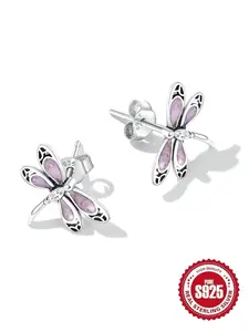 S925 Sterling Silver Cute Dragonfly Design Earrings, Fashionable Jewelry for Women, Trendy All-match & Exquisite Jewelry for Birthday Gift, Artificial Zircon Earrings