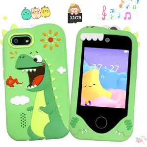 Holiday Gifts for Boys Girls Aged 3-12, 2.8" Touch Screen Children's Smart Learning Tool Toy Mobile Phone, Multifunctional Anti Falling Silicone Cover Protector with Dinosaur Pattern, 1080P & Dual Cameras, Portable Travel Record Set (With 32GB Card