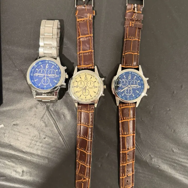 Lot of 3 Quartz Analog Chronograph Wristwatches, Tachymeter, 42mm, 200m