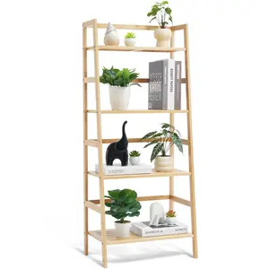VEVOR 4-Tier Bamboo Ladder Shelf,  Trapezoid Open Bookcase, Display Storage Rack Organizer, Freestanding Flower Plant Stand, Ladder Bookshelf Ideal for Bathroom, Bedroom, Office, Study, Natural