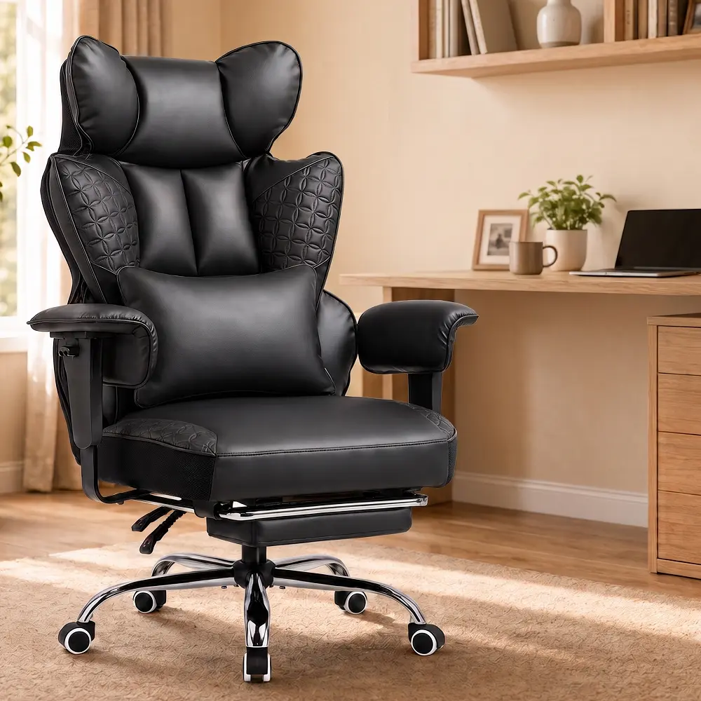 Comhoma 400LBS Heavy Duty Desk Chair - Oversized Executive Seat with Embossed Leather, Gaming Office Chair with 150° Tilt & Pocket Spring Comfort