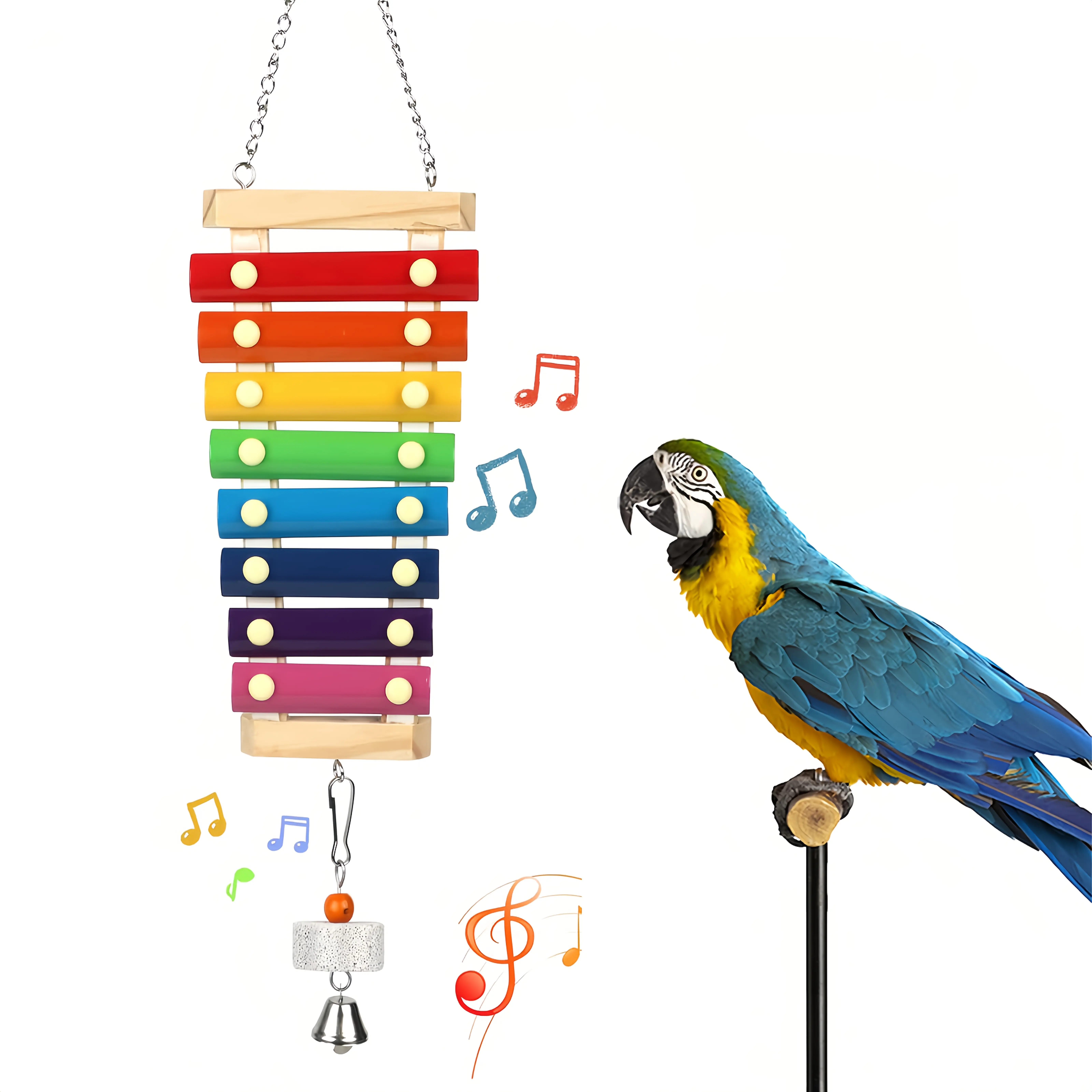 Premium Parrot Xylophone Chew Toy - Natural Wood Hanging Playful Bird Toy with Grinding Stone, Safe Colors, for Macaws, Bird Enrichment & Beak Care Supplies, Playful Bird Toys Bird Perches For Cage