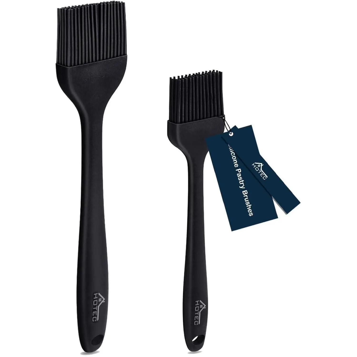 Black Silicone Basting Brushes 2-Piece Bakeware Set (10.3''x1.7'' Large) - 600℉ Heat Resistant, BPA-Free, Non-Toxic, Odourless, Dishwasher Safe Stainless Steel Tools for BBQ Cooking, Cake Decorating