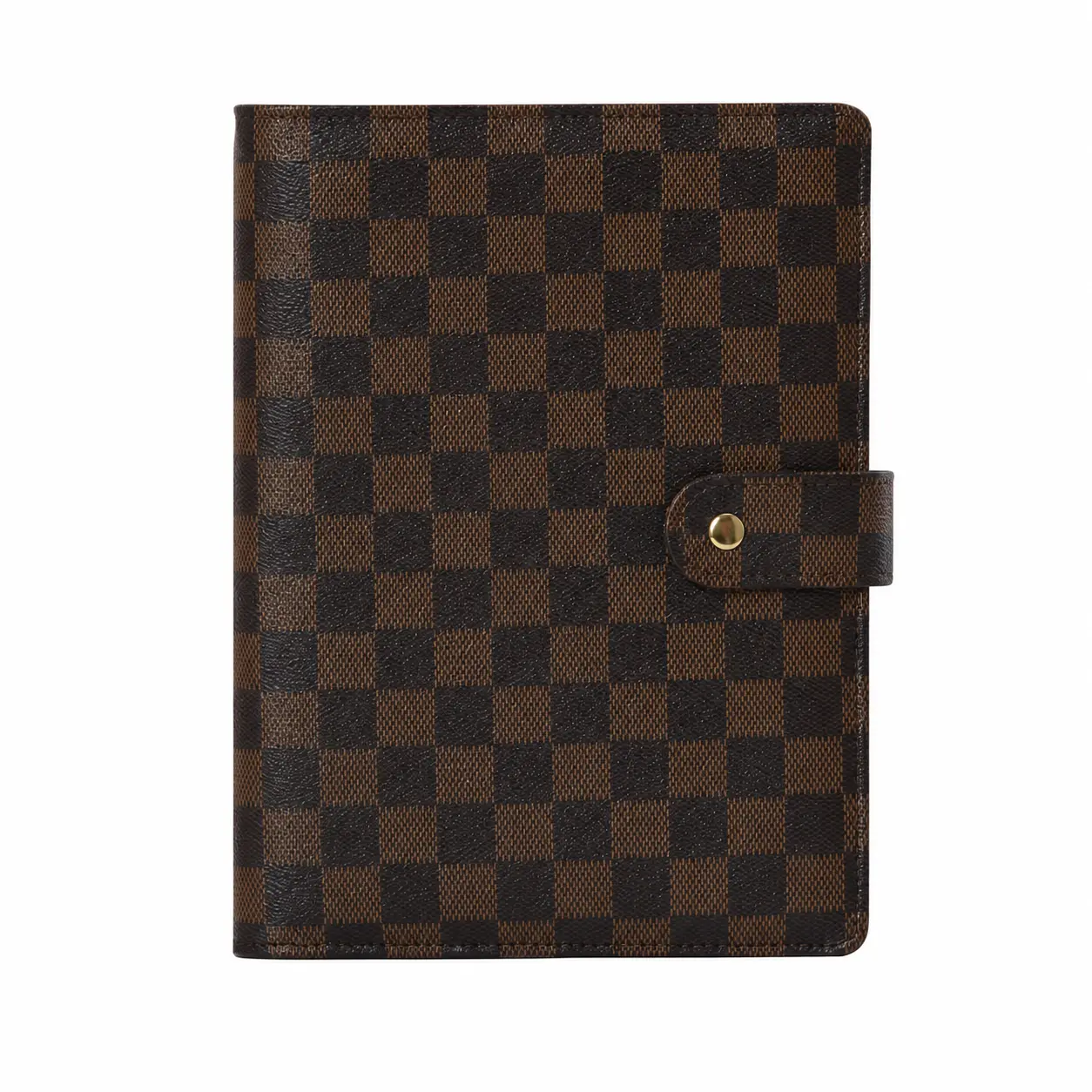 Premium PU Leather A5 6-Ring Binder Notebook Cover - Refillable Classic Checkered Planner Organizer with Card Slots, Durable Portable Vintage Business Journal for Office Use