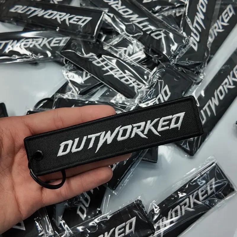 OUTWORKED Embroidered Jet Tag Keychain, Premium Collectible Car Keychain with Polyester Fabric, Sturdy Metal Ring