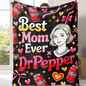 Countdown Sale! Dr Pepper "Best Mom Ever" Flannel Throw Blanket, Cute Coquette Mom Cozy Blanket, Ultra-Soft Warm Blanket for Couch/Bed, Ideal Gift for Moms, Mother’s Day, Birthdays & Any Special Occasion
